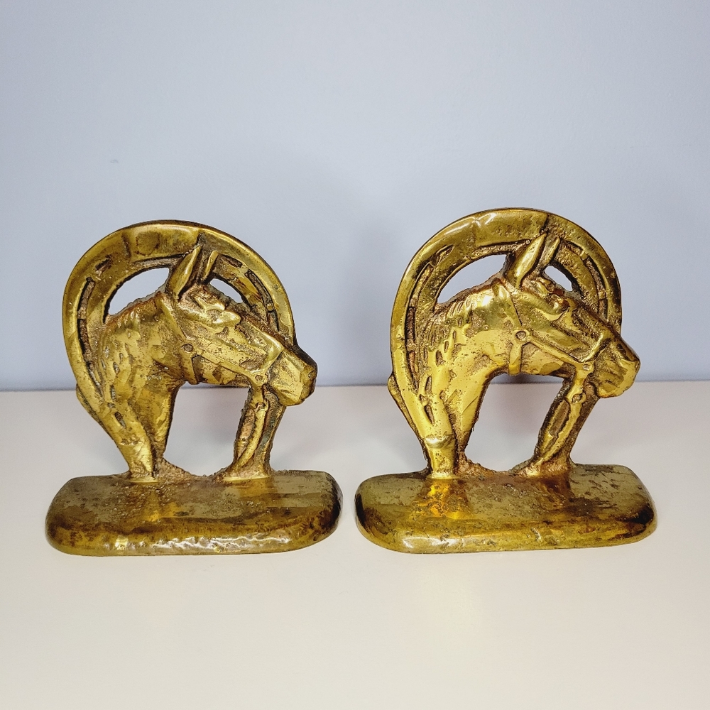 Solid Brass Horse Head Horseshoe Bookends Western Farrier